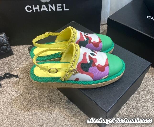 Affordable Price Chanel Slingback Print Canvas Espadrilles 042946 Green 2021