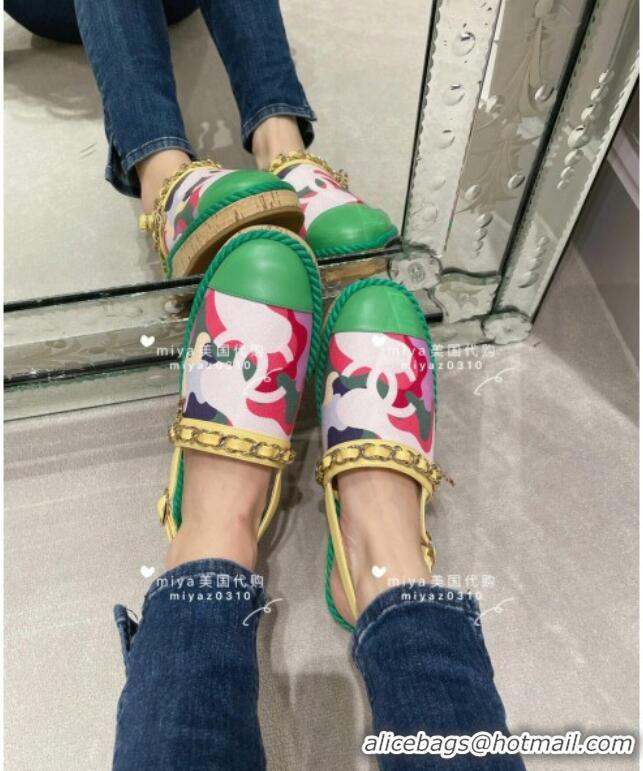 Affordable Price Chanel Slingback Print Canvas Espadrilles 042946 Green 2021