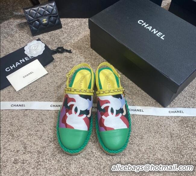 Affordable Price Chanel Slingback Print Canvas Espadrilles 042946 Green 2021