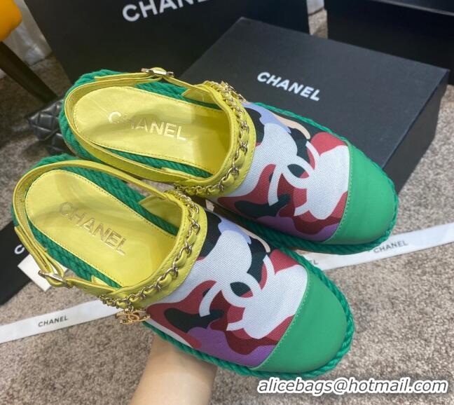 Affordable Price Chanel Slingback Print Canvas Espadrilles 042946 Green 2021