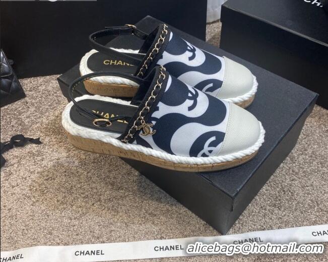 Best Price Chanel Slingback Print Canvas Espadrilles 042946 White 2021