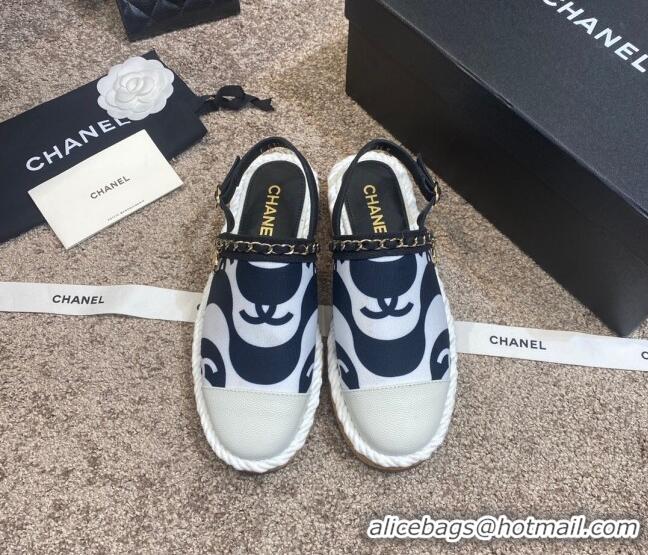 Best Price Chanel Slingback Print Canvas Espadrilles 042946 White 2021