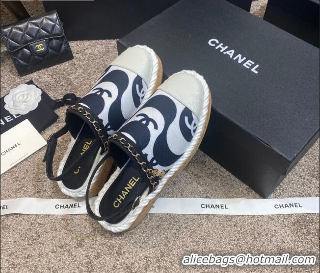 Best Price Chanel Slingback Print Canvas Espadrilles 042946 White 2021