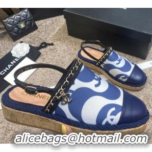 Low Price Chanel Slingback Print Canvas Espadrilles 042946 Blue 2021