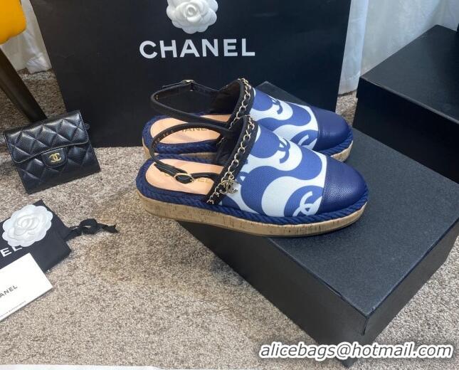 Low Price Chanel Slingback Print Canvas Espadrilles 042946 Blue 2021