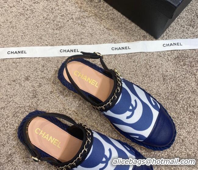 Low Price Chanel Slingback Print Canvas Espadrilles 042946 Blue 2021