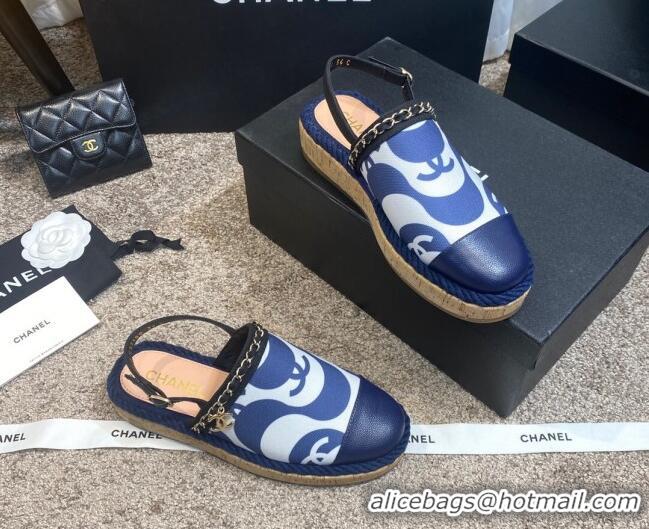 Low Price Chanel Slingback Print Canvas Espadrilles 042946 Blue 2021