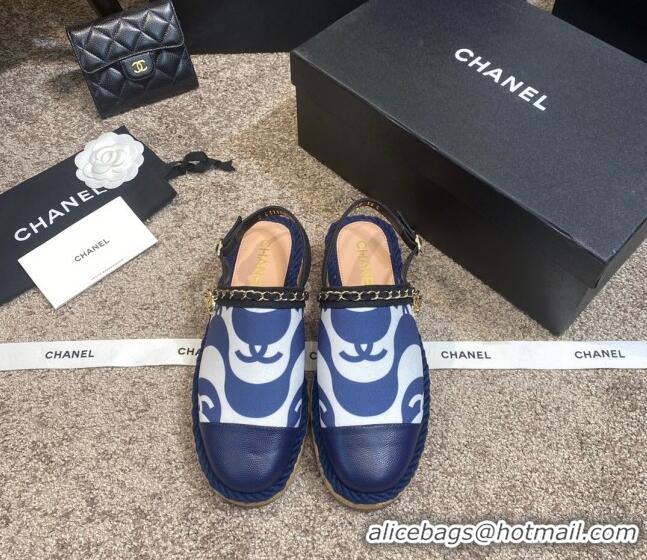 Low Price Chanel Slingback Print Canvas Espadrilles 042946 Blue 2021