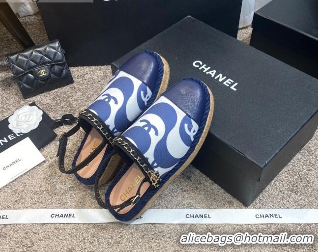 Low Price Chanel Slingback Print Canvas Espadrilles 042946 Blue 2021