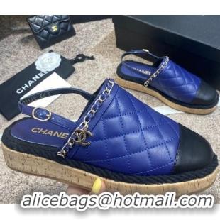 Good Product Chanel Quilted Lambskin Slingback Espadrilles 042949 Royal Blue 2021