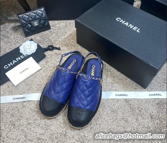 Good Product Chanel Quilted Lambskin Slingback Espadrilles 042949 Royal Blue 2021