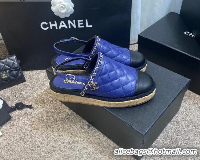 Good Product Chanel Quilted Lambskin Slingback Espadrilles 042949 Royal Blue 2021