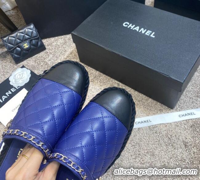 Good Product Chanel Quilted Lambskin Slingback Espadrilles 042949 Royal Blue 2021