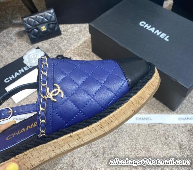 Good Product Chanel Quilted Lambskin Slingback Espadrilles 042949 Royal Blue 2021