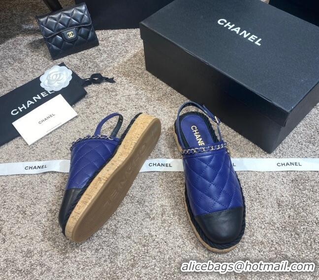 Good Product Chanel Quilted Lambskin Slingback Espadrilles 042949 Royal Blue 2021