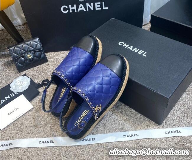 Good Product Chanel Quilted Lambskin Slingback Espadrilles 042949 Royal Blue 2021