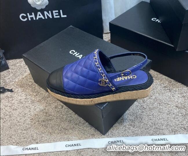 Good Product Chanel Quilted Lambskin Slingback Espadrilles 042949 Royal Blue 2021