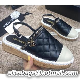 Duplicate Chanel Quilted Lambskin Slingback Espadrilles 042949 Black 2021