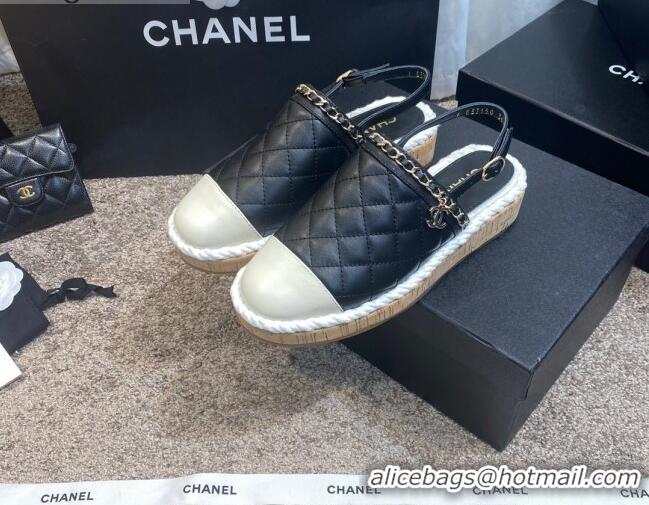 Duplicate Chanel Quilted Lambskin Slingback Espadrilles 042949 Black 2021