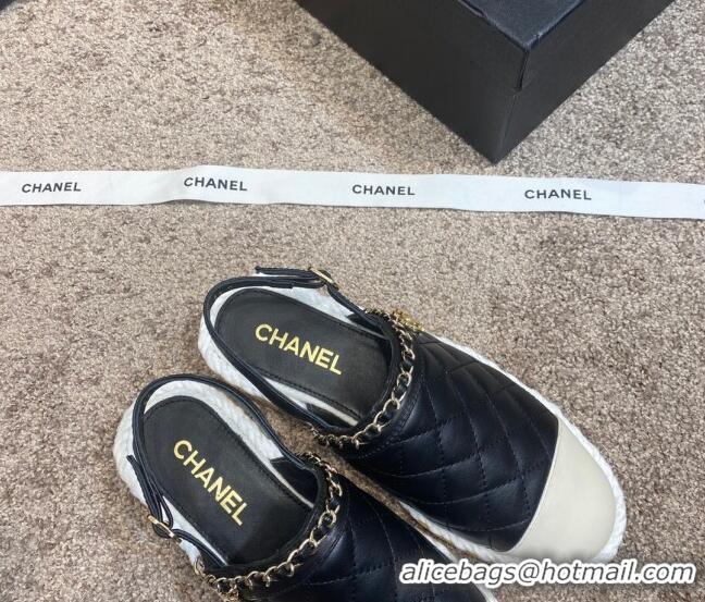 Duplicate Chanel Quilted Lambskin Slingback Espadrilles 042949 Black 2021