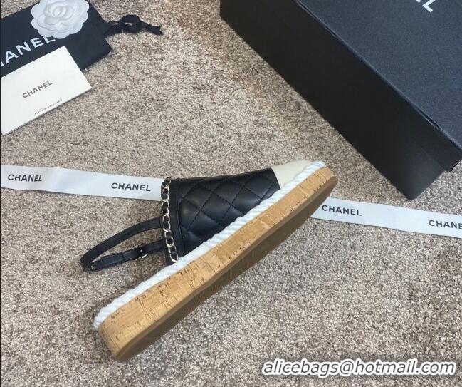 Duplicate Chanel Quilted Lambskin Slingback Espadrilles 042949 Black 2021