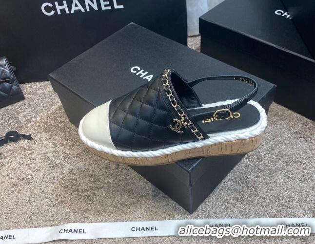 Duplicate Chanel Quilted Lambskin Slingback Espadrilles 042949 Black 2021