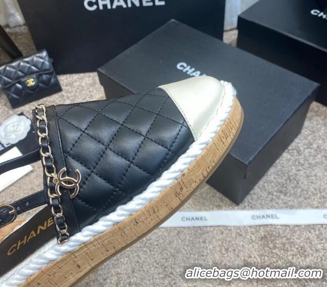 Duplicate Chanel Quilted Lambskin Slingback Espadrilles 042949 Black 2021