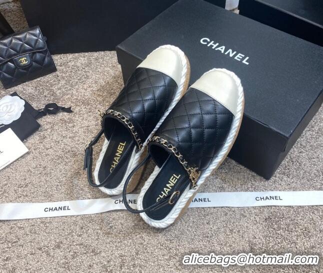 Duplicate Chanel Quilted Lambskin Slingback Espadrilles 042949 Black 2021