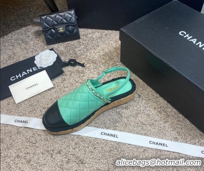 Classic Practical Chanel Quilted Lambskin Slingback Espadrilles 042949 Light Blue 2021