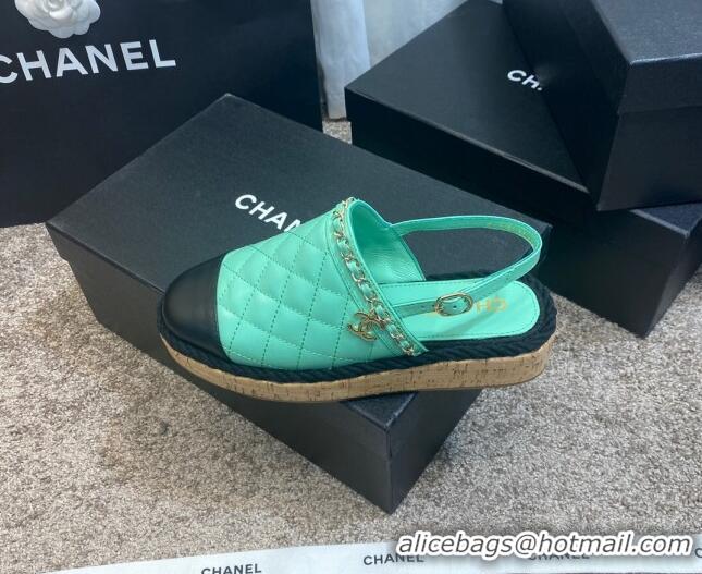 Classic Practical Chanel Quilted Lambskin Slingback Espadrilles 042949 Light Blue 2021