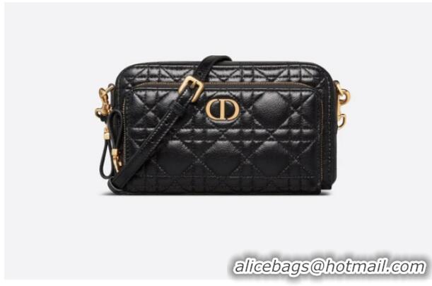 New Style DIOR CARO DOUBLE POUCH Black Supple Cannage Calfskin S5037U