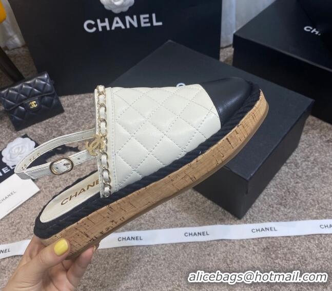 Best Luxury Chanel Quilted Lambskin Slingback Espadrilles 042949 White 2021