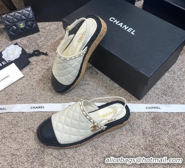 Best Luxury Chanel Quilted Lambskin Slingback Espadrilles 042949 White 2021