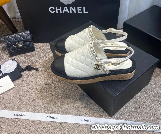 Best Luxury Chanel Quilted Lambskin Slingback Espadrilles 042949 White 2021