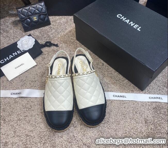 Best Luxury Chanel Quilted Lambskin Slingback Espadrilles 042949 White 2021