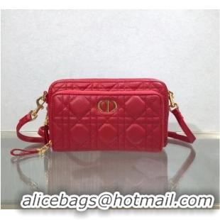 Top Quality DIOR CARO DOUBLE POUCH Supple Cannage Calfskin S5037U Red