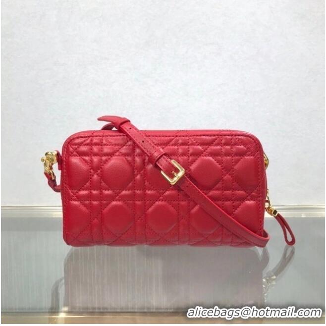 Top Quality DIOR CARO DOUBLE POUCH Supple Cannage Calfskin S5037U Red