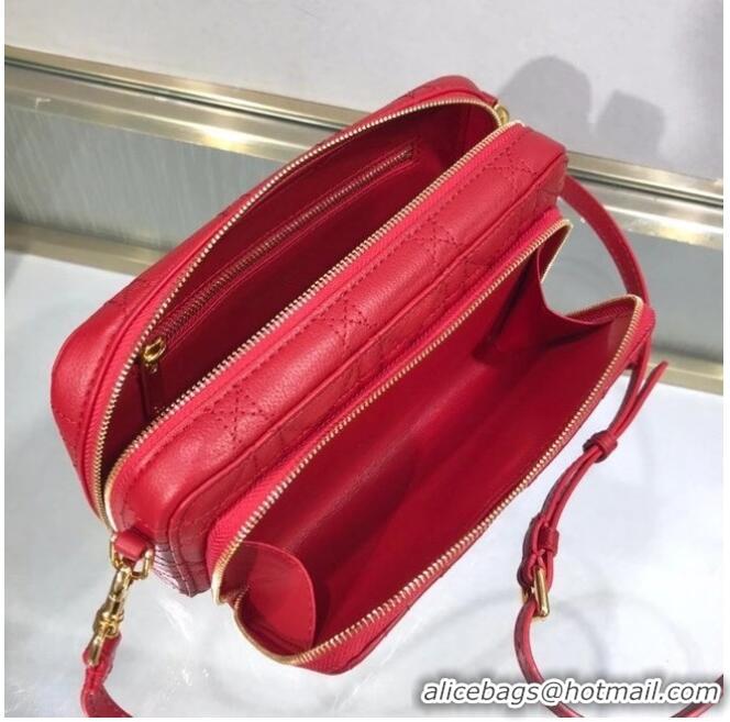 Top Quality DIOR CARO DOUBLE POUCH Supple Cannage Calfskin S5037U Red