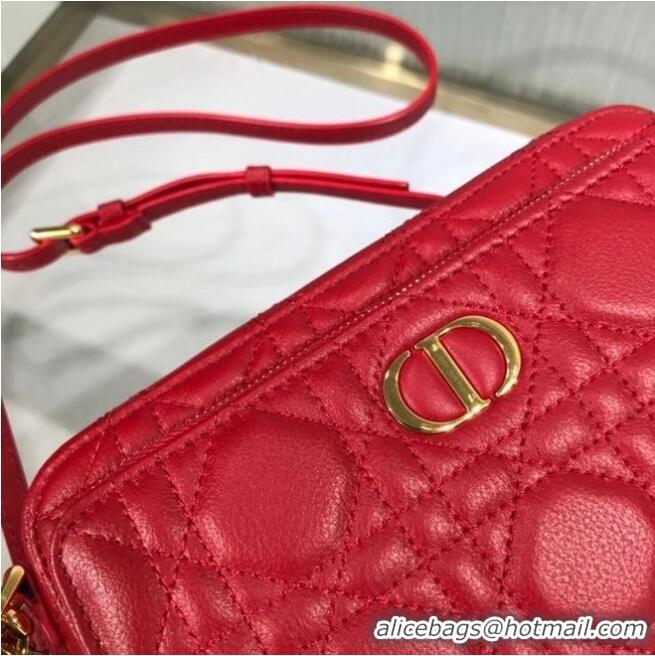 Top Quality DIOR CARO DOUBLE POUCH Supple Cannage Calfskin S5037U Red