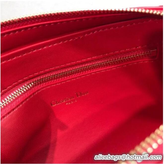 Top Quality DIOR CARO DOUBLE POUCH Supple Cannage Calfskin S5037U Red