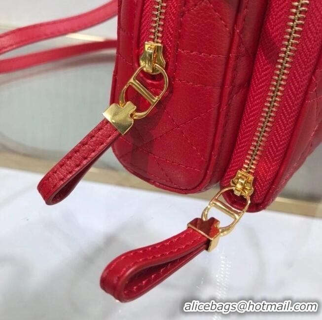 Top Quality DIOR CARO DOUBLE POUCH Supple Cannage Calfskin S5037U Red