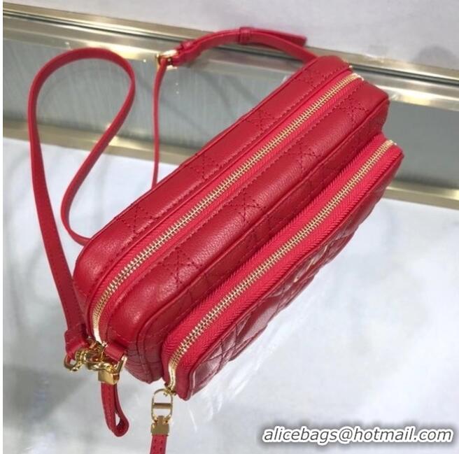 Top Quality DIOR CARO DOUBLE POUCH Supple Cannage Calfskin S5037U Red