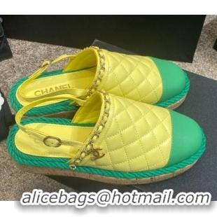 Duplicate Chanel Quilted Lambskin Slingback Espadrilles 042949 Yellow 2021