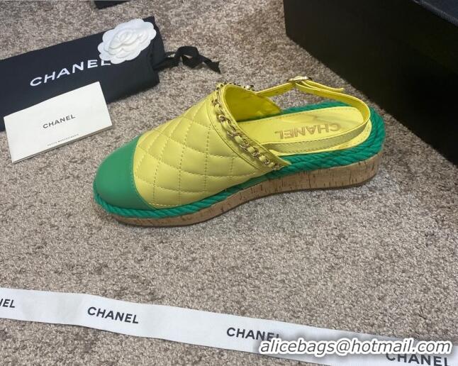 Duplicate Chanel Quilted Lambskin Slingback Espadrilles 042949 Yellow 2021