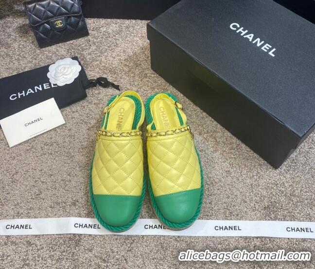 Duplicate Chanel Quilted Lambskin Slingback Espadrilles 042949 Yellow 2021