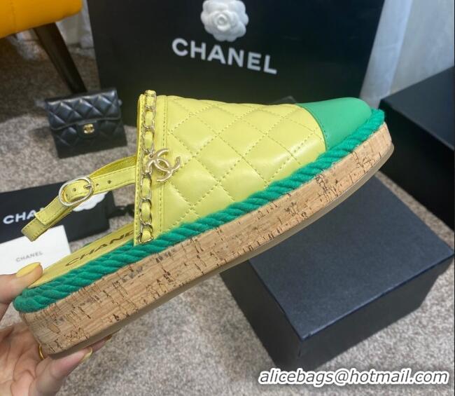 Duplicate Chanel Quilted Lambskin Slingback Espadrilles 042949 Yellow 2021