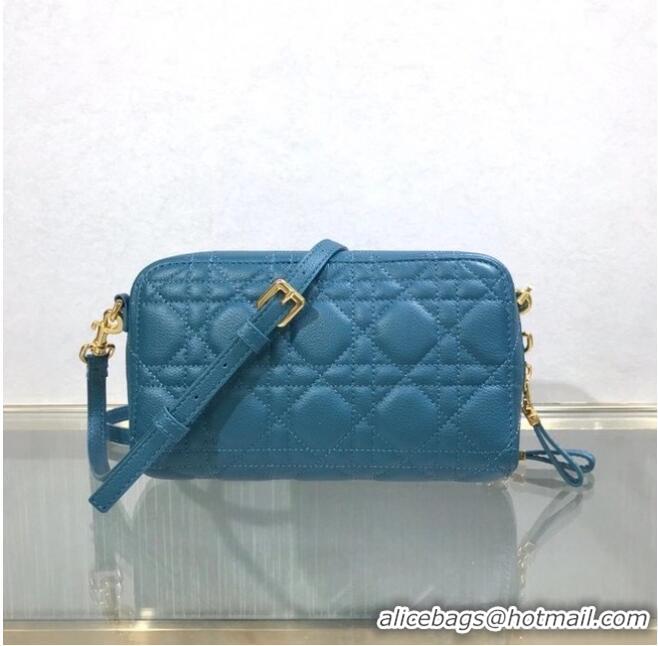 Famous Brand DIOR CARO DOUBLE POUCH Supple Cannage Calfskin S5037U Blue