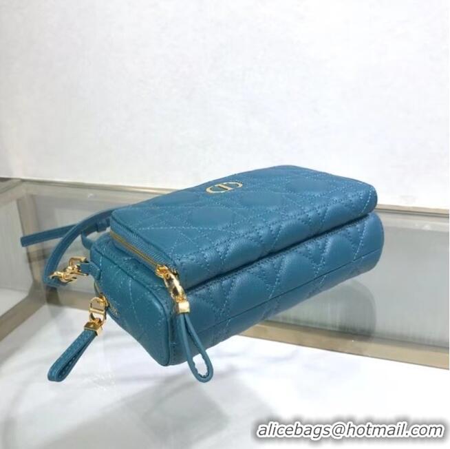 Famous Brand DIOR CARO DOUBLE POUCH Supple Cannage Calfskin S5037U Blue