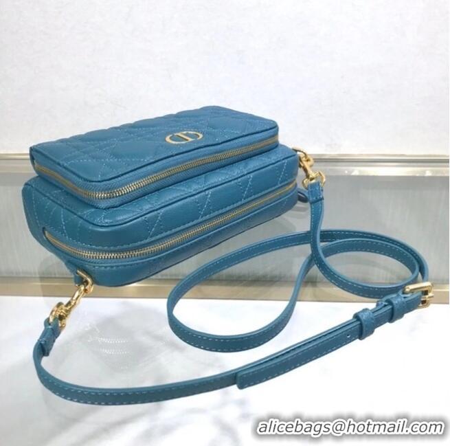 Famous Brand DIOR CARO DOUBLE POUCH Supple Cannage Calfskin S5037U Blue