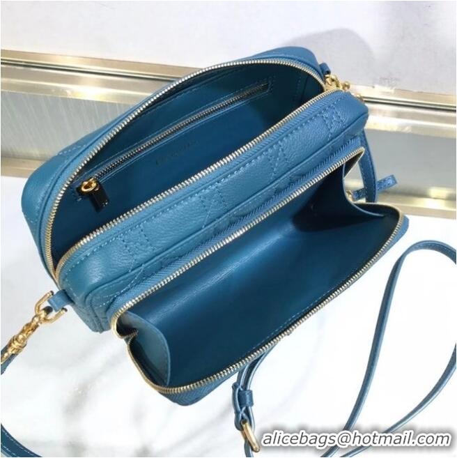 Famous Brand DIOR CARO DOUBLE POUCH Supple Cannage Calfskin S5037U Blue